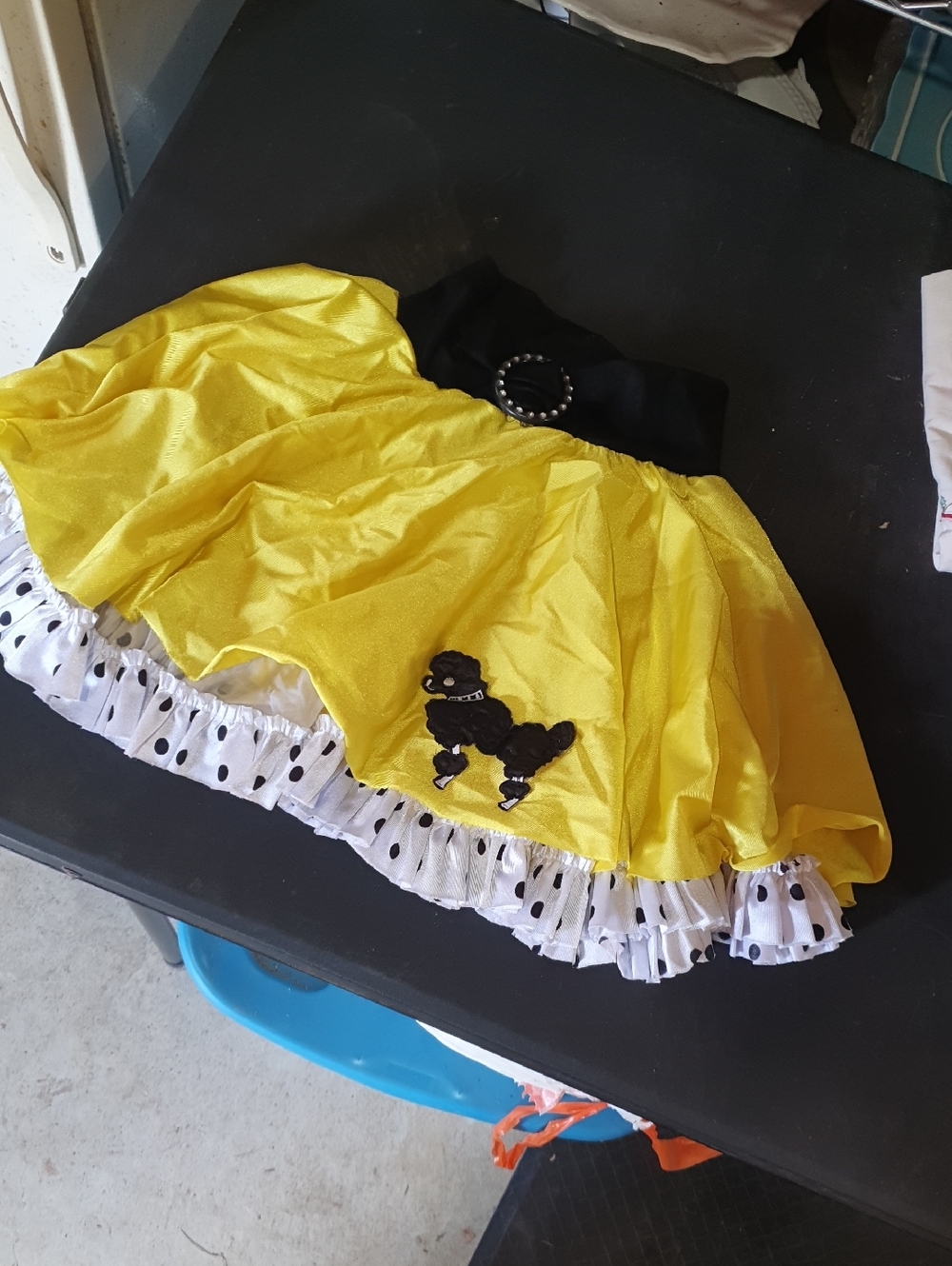 Yellow Poodle Skirt Kids Costume with Black Trim